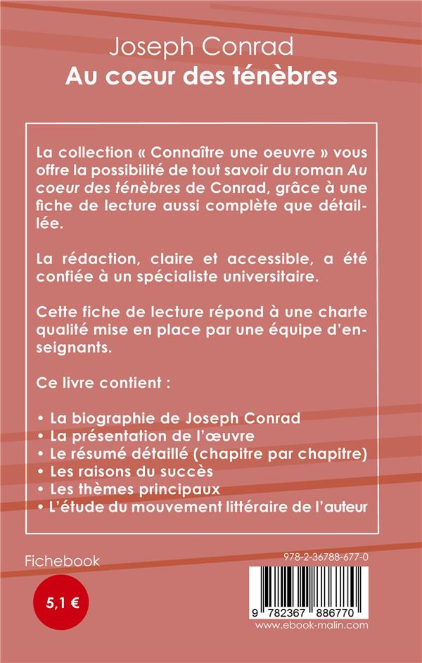 Quatrième de couverture de « FICHE DE LECTURE AU COEUR DES TENEBRES DE JOSEPH CONRAD (ANALYSE LITTERAIRE DE REFERENCE ET RESUME C »