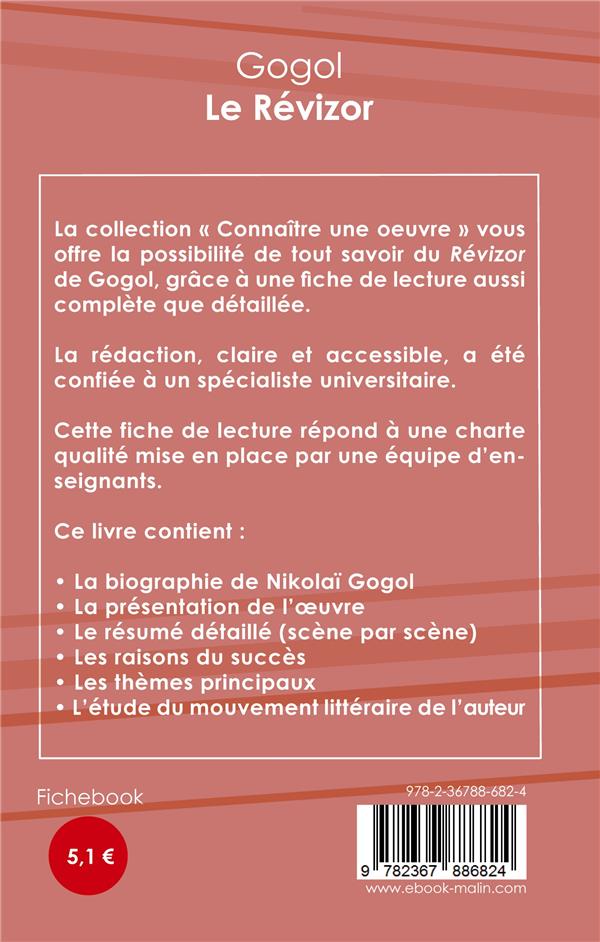 Quatrième de couverture de « FICHE DE LECTURE LE REVIZOR DE NICOLAS GOGOL (ANALYSE LITTERAIRE DE REFERENCE ET RESUME COMPLET) »