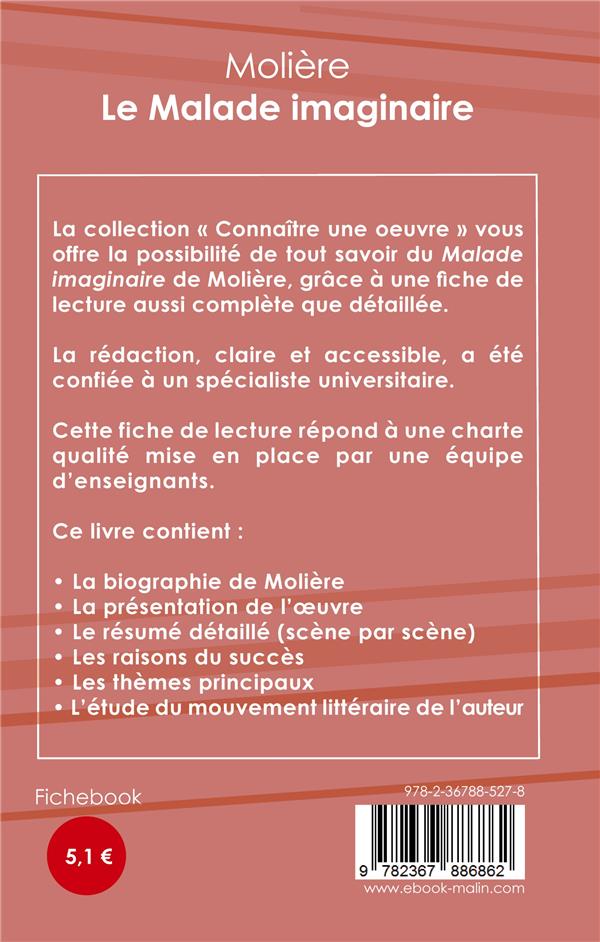 Quatrième de couverture de « FICHE DE LECTURE LE MALADE IMAGINAIRE DE MOLIERE (ANALYSE LITTERAIRE DE REFERENCE ET RESUME COMPLET) »