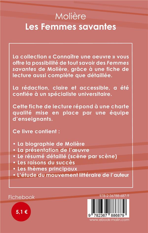 Quatrième de couverture de « FICHE DE LECTURE LES FEMMES SAVANTES DE MOLIERE (ANALYSE LITTERAIRE DE REFERENCE ET RESUME COMPLET) »