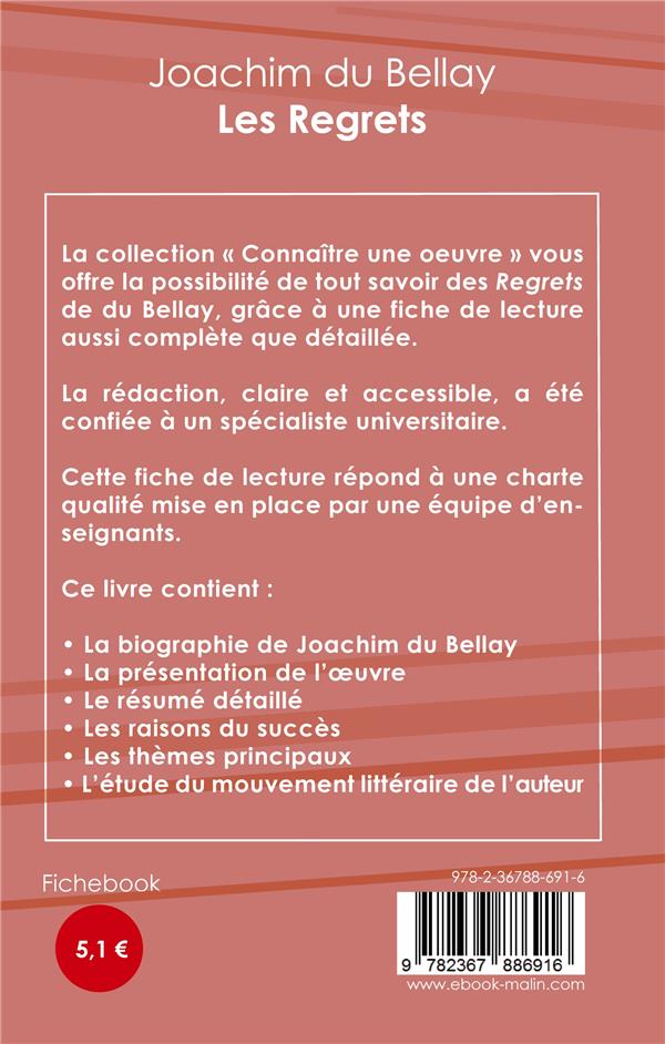 Quatrième de couverture de « FICHE DE LECTURE LES REGRETS DE JOACHIM DU BELLAY (ANALYSE LITTERAIRE DE REFERENCE ET RESUME COMPLET »