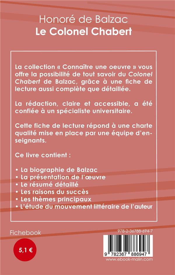 Quatrième de couverture de « FICHE DE LECTURE LE COLONEL CHABERT DE BALZAC (ANALYSE LITTERAIRE DE REFERENCE ET RESUME COMPLET) »