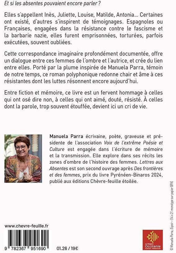 Quatrième de couverture de « Lettres aux absentes : correspondances imaginaires de femmes en résistance »