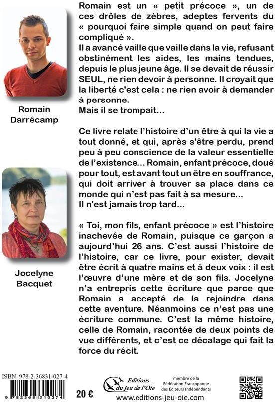 Quatrième de couverture de « TOI, MON FILS, ENFANT PRECOCE »