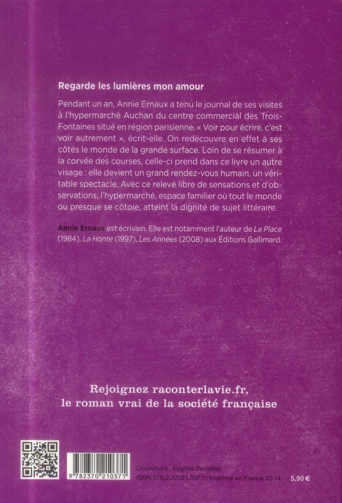 Quatrième de couverture de « Regarde les lumières mon amour »