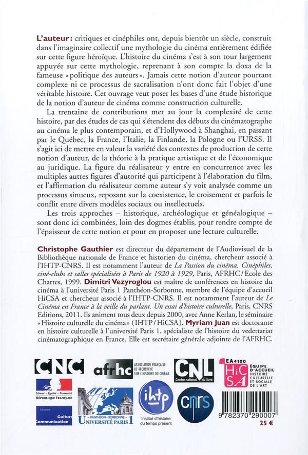 Quatrième de couverture de « AUTEUR DE CINEMA. HISTOIRE, GENEALOGIE, ARCHEOLOGIE. »