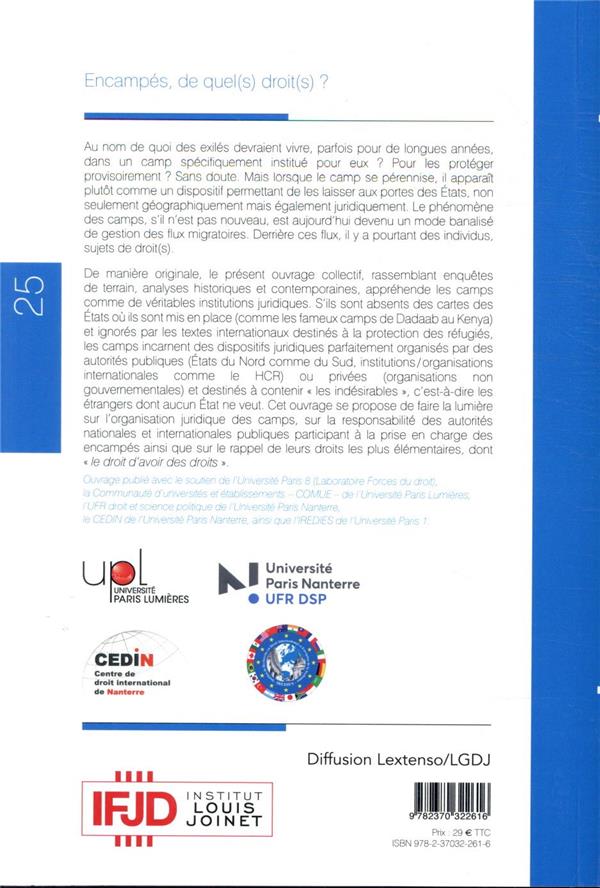 Quatrième de couverture de « ENCAMPES, DE QUEL(S) DROIT(S) ? - TOME 25 »