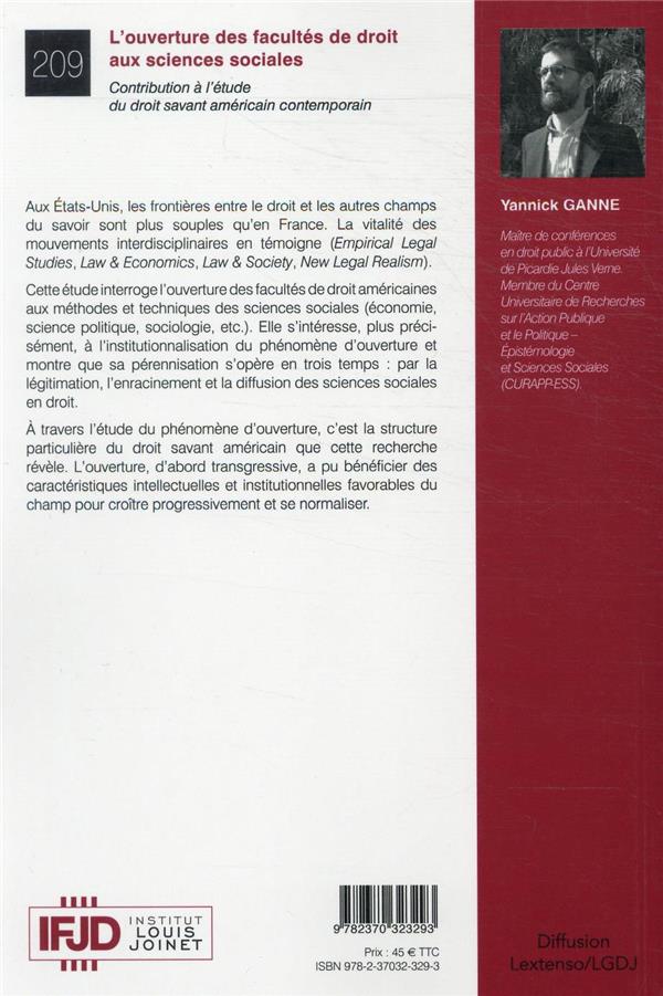 Quatrième de couverture de « L'OUVERTURE DES FACULTES DE DROIT AUX SCIENCES SOCIALES - TOME 209 - CONTRIBUTION A L'ETUDE DU DROIT »