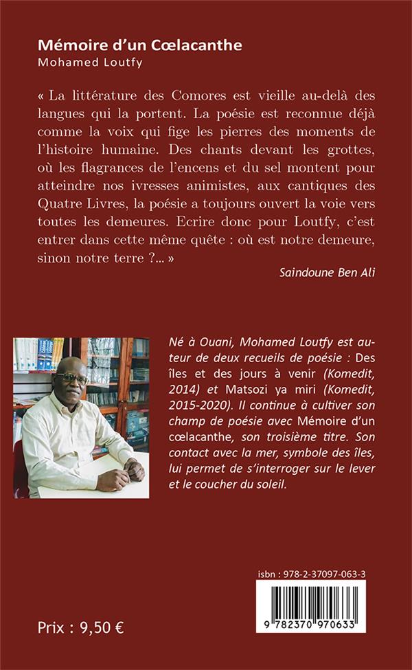 Quatrième de couverture de « MEMOIRE D'UN COELACANTHE - POESIE »