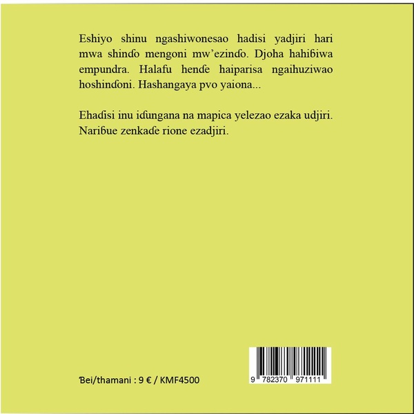Quatrième de couverture de « Djoha n'owedzi waili : suivi de la traduction en français »