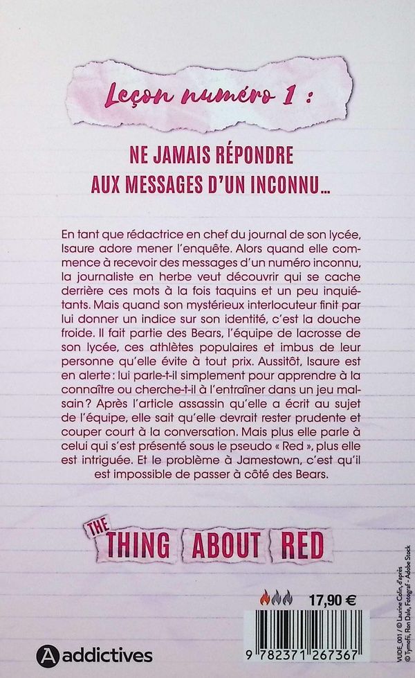 Quatrième de couverture de « The thing about Red »