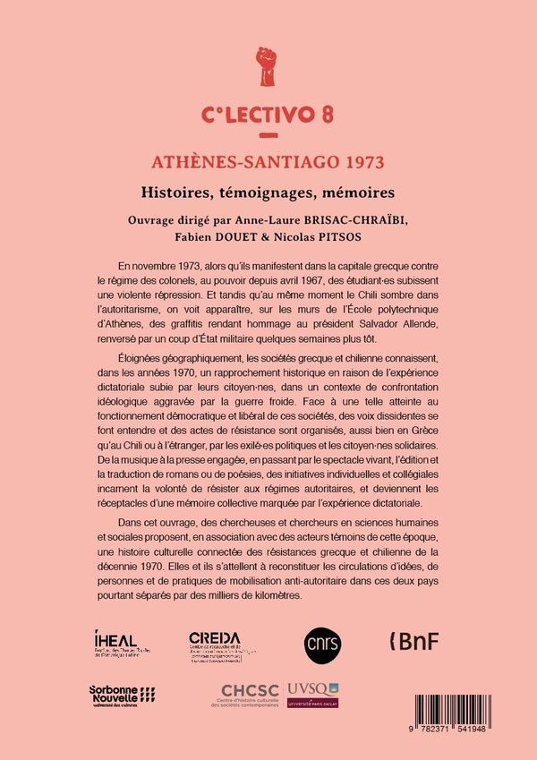 Quatrième de couverture de « Athènes-Santiago 1973 : Histoires, témoignages, mémoires »