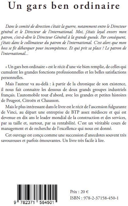 Quatrième de couverture de « UN GARS BEN ORDINAIRE »