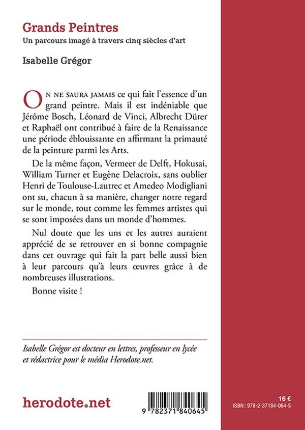 Quatrième de couverture de « GRANDS PEINTRES - UN PARCOURS IMAGE A TRAVERS CINQ SIECLES D'ART »