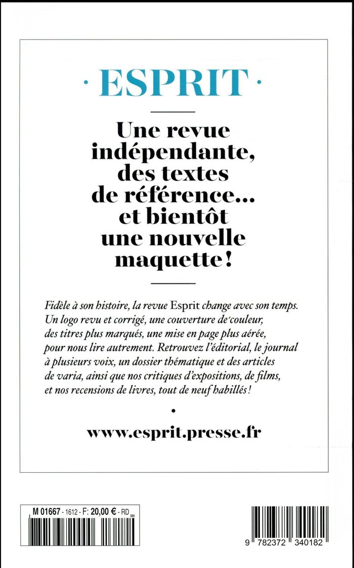 Quatrième de couverture de « ESPRIT - L'ISLAM A LIVRE OUVERT - DECEMBRE 2016 »
