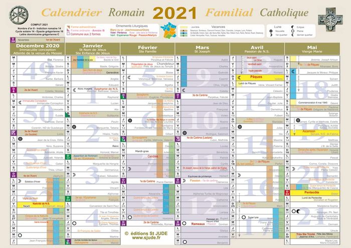 Couverture du livre « CALENDRIER FAMILIAL CATHOLIQUE 2021 - A4 », librairie Les Contes Infusés à Corte