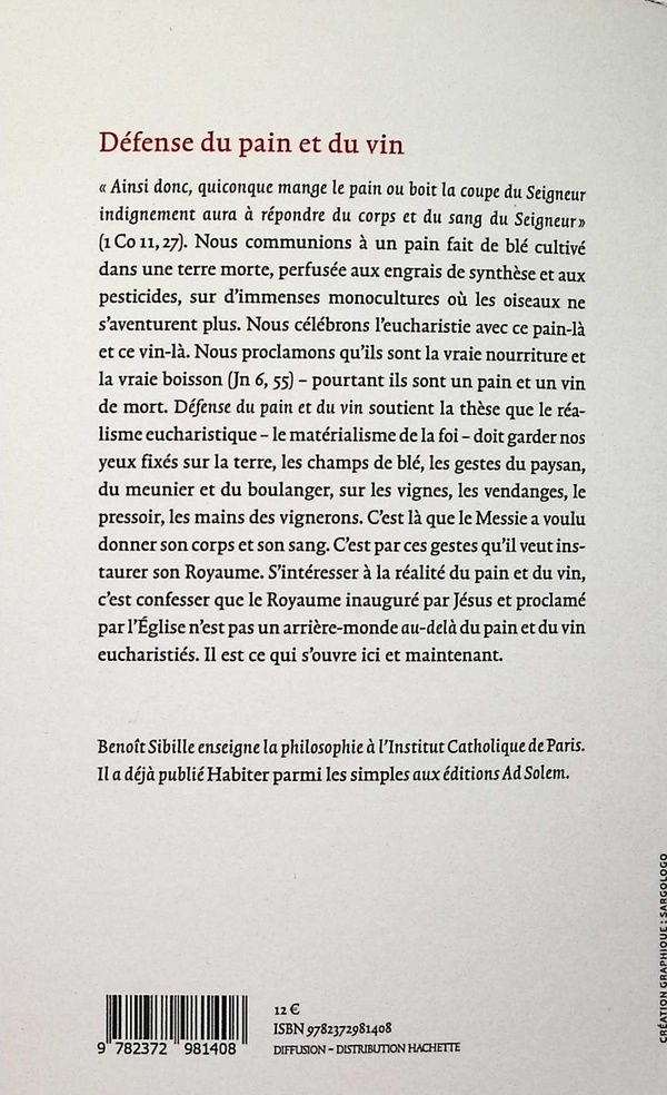 Quatrième de couverture de « Défense du pain et du vin »