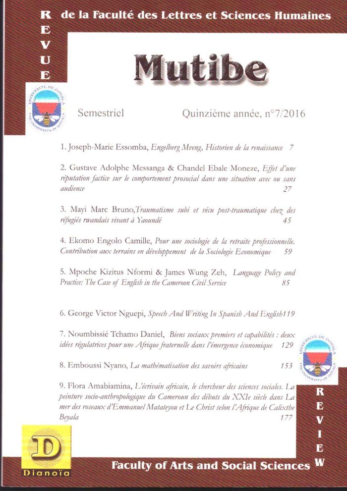 Couverture du livre « MUTIBE - VOL72016 - SEMESTRIEL QUINZIEME ANNEE N 7/2016 », librairie Les Contes Infusés à Corte