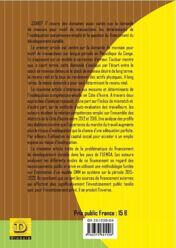 Quatrième de couverture de « LA REVUE SUBSAHARIENNE D'ECONOMIE ET DE FINANCE »