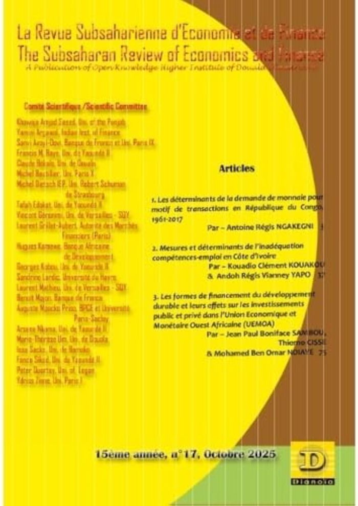 Couverture du livre « LA REVUE SUBSAHARIENNE D'ECONOMIE ET DE FINANCE » de Kouakou/ngakegni, librairie Les Contes Infusés à Corte
