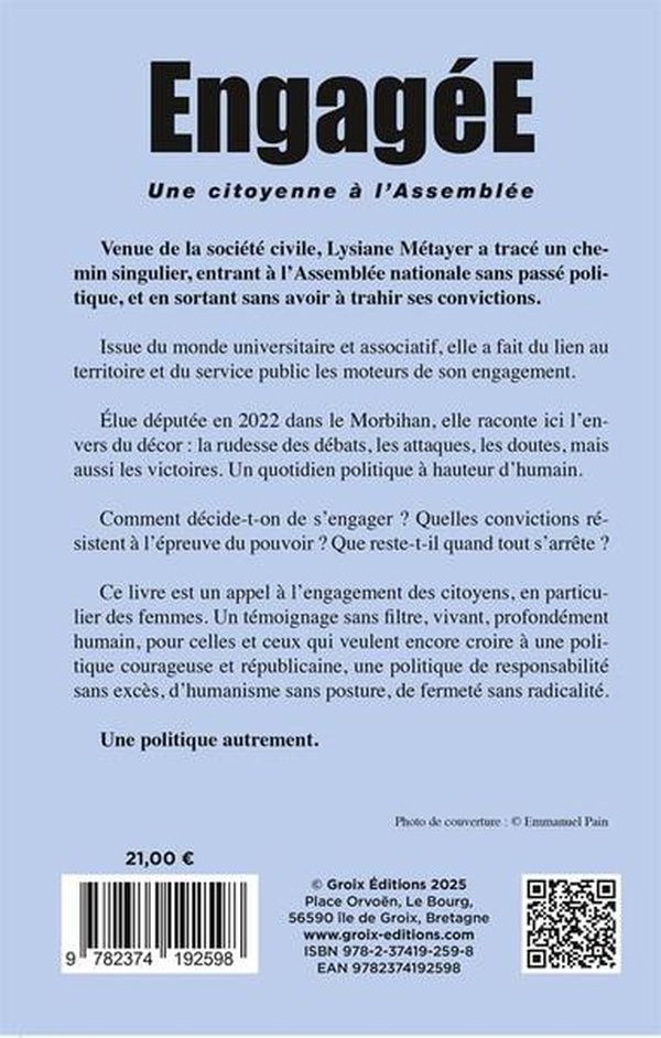 Quatrième de couverture de « Engagée : une citoyenne à l'Assemblée »
