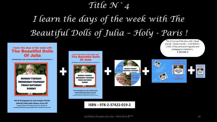 Couverture du livre « BOX N 4 I LEARN THE DAYS OF THE WEEK WITH THE BEAUTIFUL DOLLS OF JULIA » de J.P. Sanchez Julia, librairie Les Contes Infusés à Corte