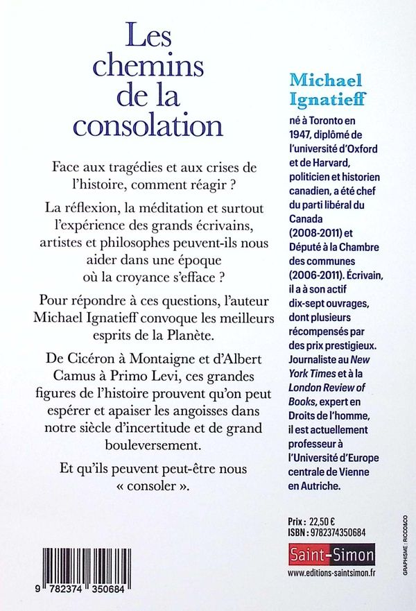Quatrième de couverture de « Les chemins de la consolation : de Cicéron à Camus »