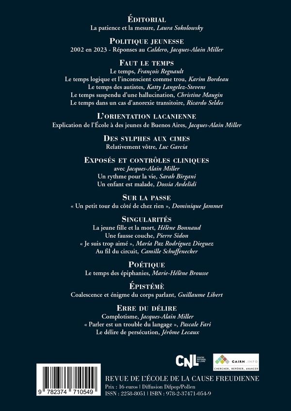 Quatrième de couverture de « LA CAUSE DU DESIR N 115 : FAUT LE TEMPS - DECEMBRE 2023 »