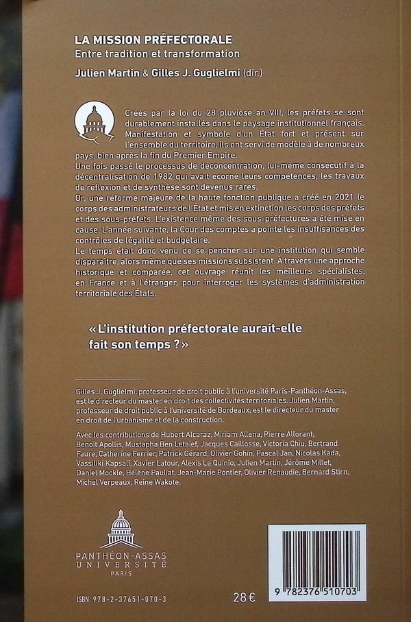 Quatrième de couverture de « La mission préfectorale : entre tradition et transformation »