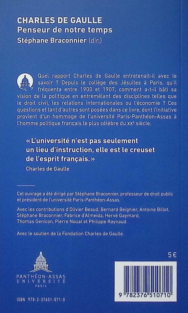 Quatrième de couverture de « Charles de Gaulle : penseur de notre temps »