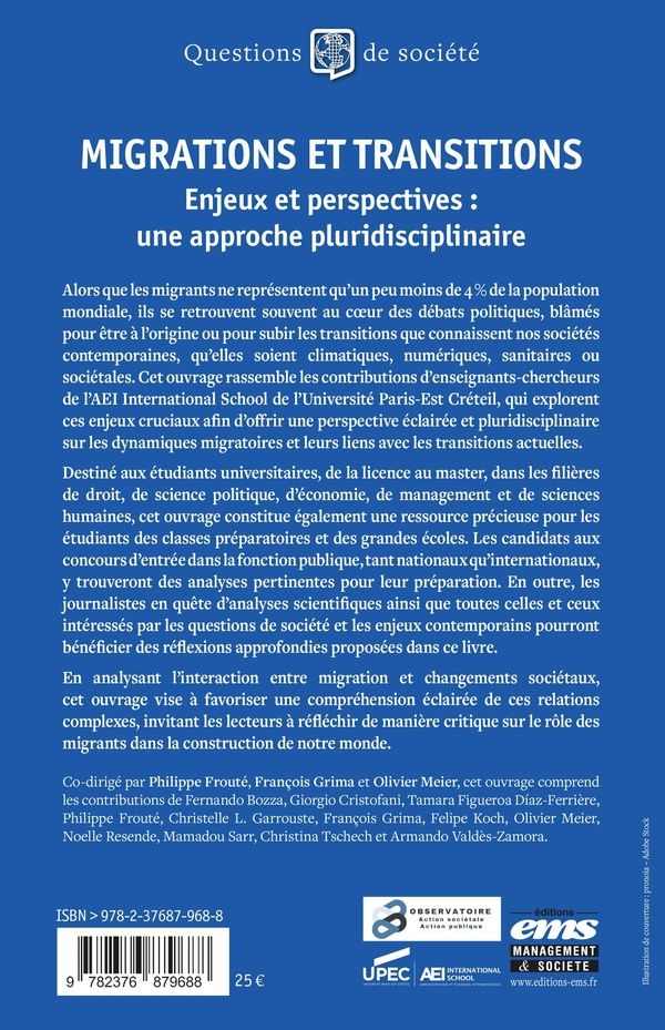 Quatrième de couverture de « Migrations et transitions : enjeux et perspectives »