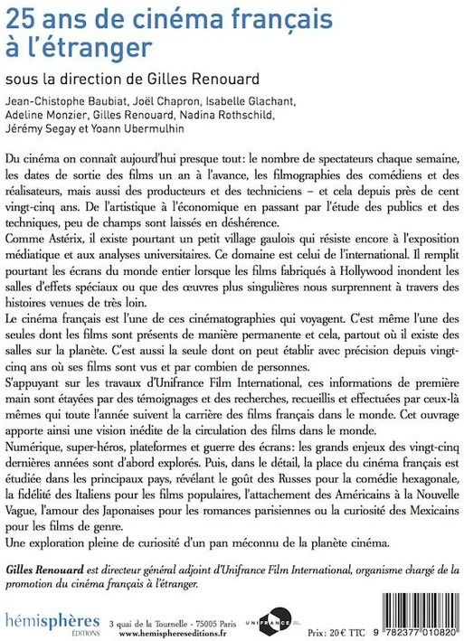 Quatrième de couverture de « 25 ANS DE CINEMA FRANCAIS A L'ETRANGER »