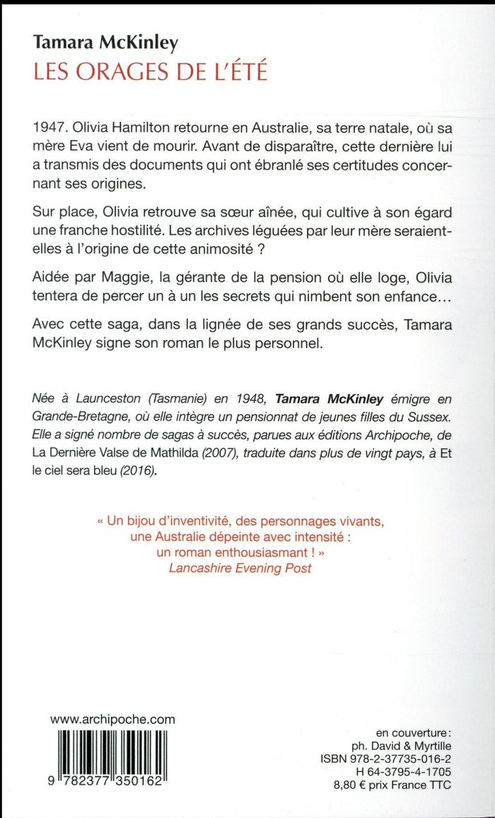 Quatrième de couverture de « Les orages de l'été »