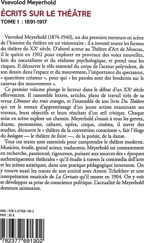Quatrième de couverture de « Écrits sur le théâtre »