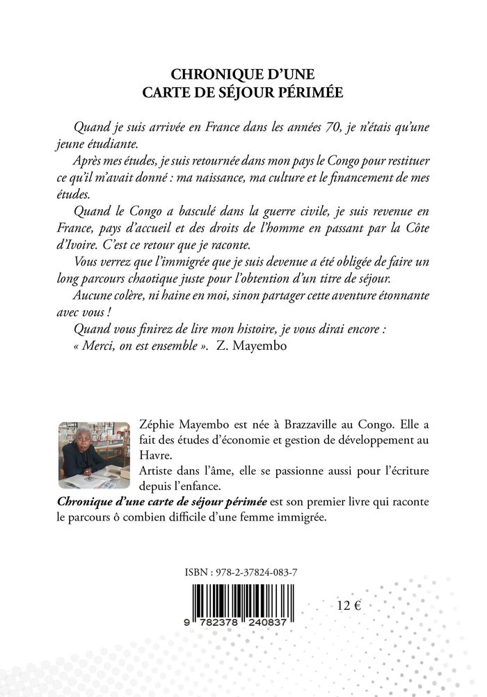 Couverture du livre « CHRONIQUE D UNE CARTE DE SEJOUR PERIMEE » de Zephie Mayembo, librairie Les Contes Infusés à Corte