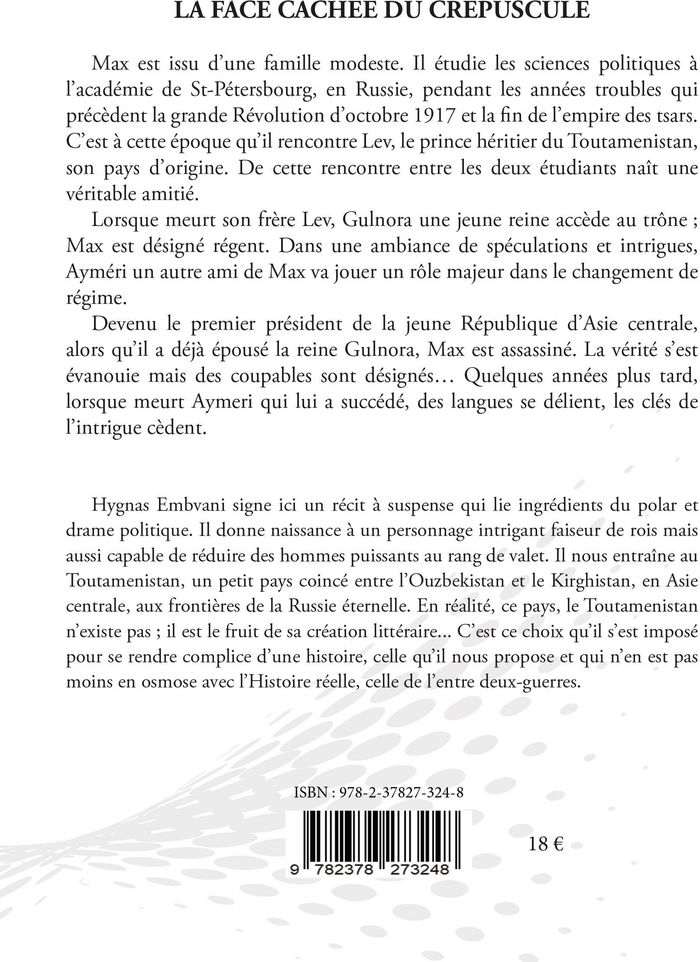 Couverture du livre « LA FACE CACHEE DU CREPUSCULE », librairie Les Contes Infusés à Corte