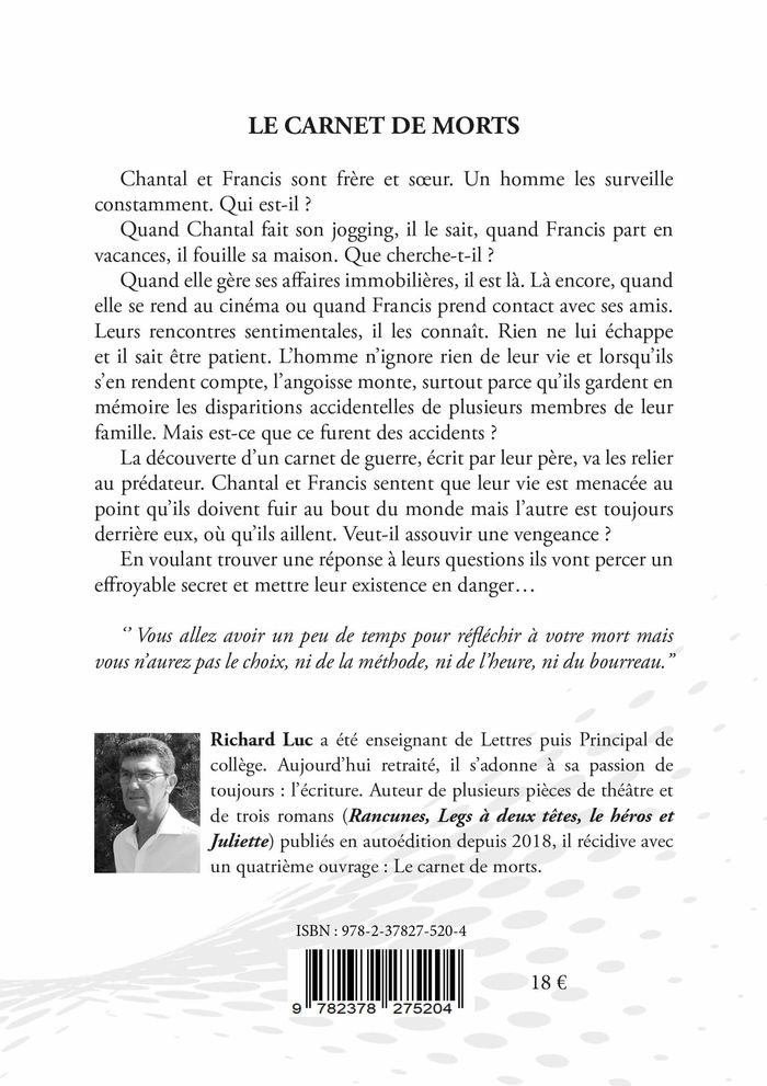 Couverture du livre « LE CARNET DE MORTS », librairie Les Contes Infusés à Corte
