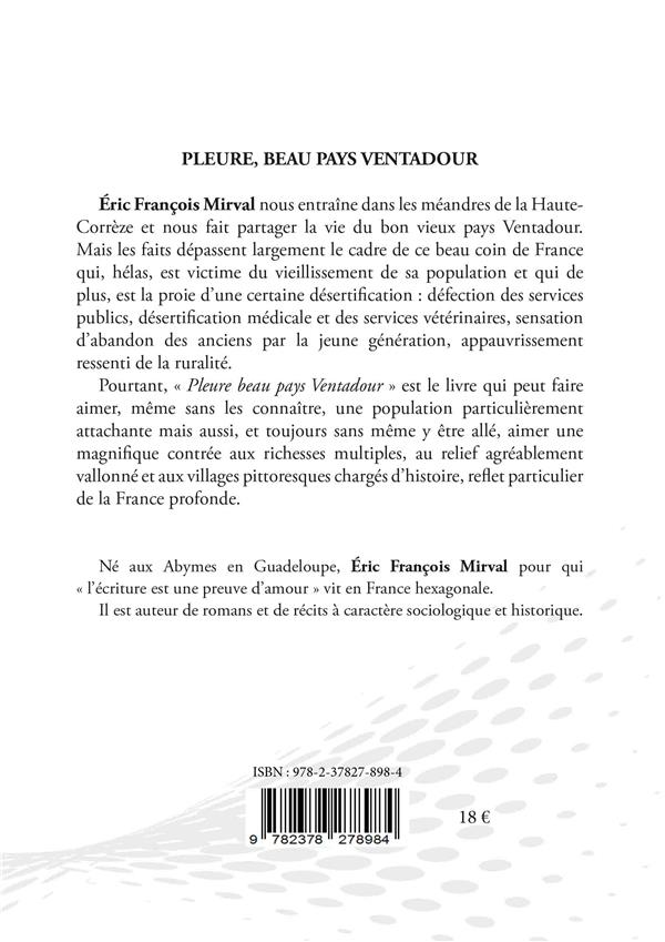 Quatrième de couverture de « PLEURE, BEAU PAYS VENTADOUR »