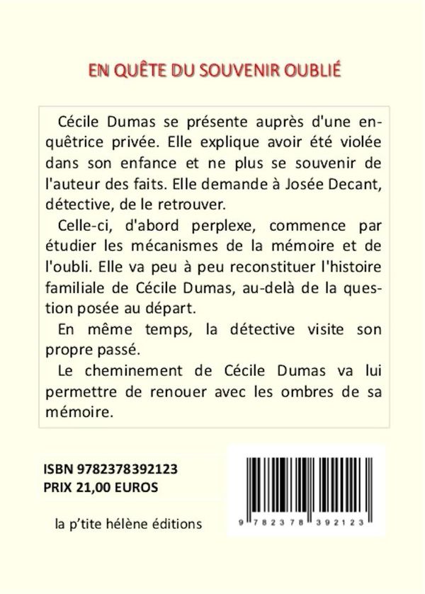 Quatrième de couverture de « En quête du souvenir oublié »