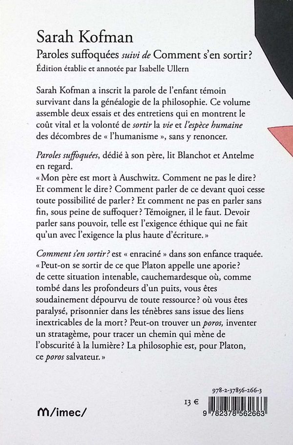 Quatrième de couverture de « Paroles suffoquées ; suivi de Comment s en sortir ? »