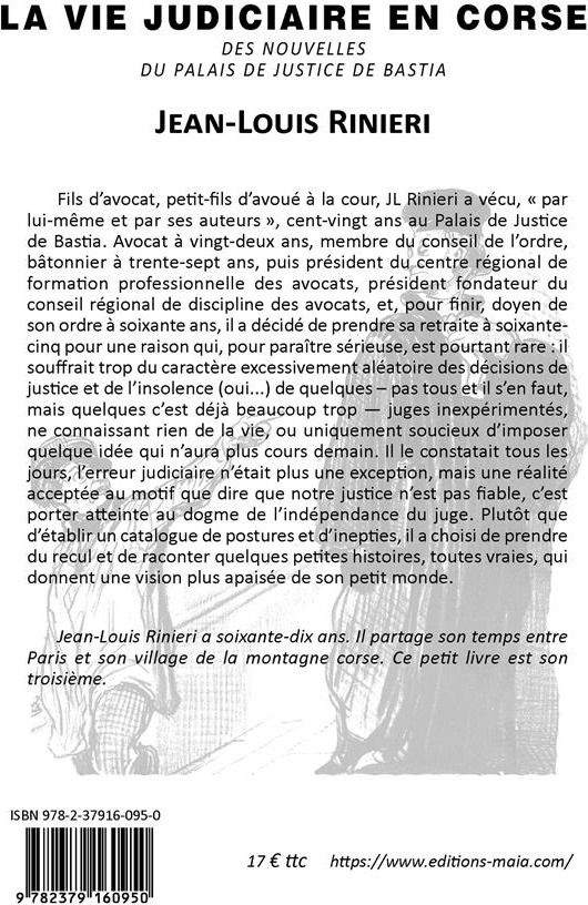 Quatrième de couverture de « LA VIE JUDICIAIRE EN CORSE »