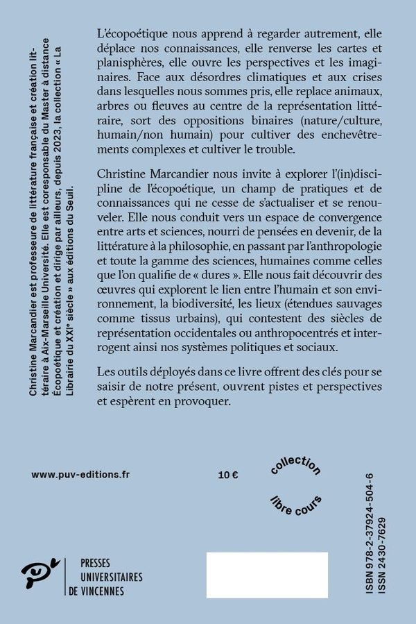 Quatrième de couverture de « L'écopoétique »