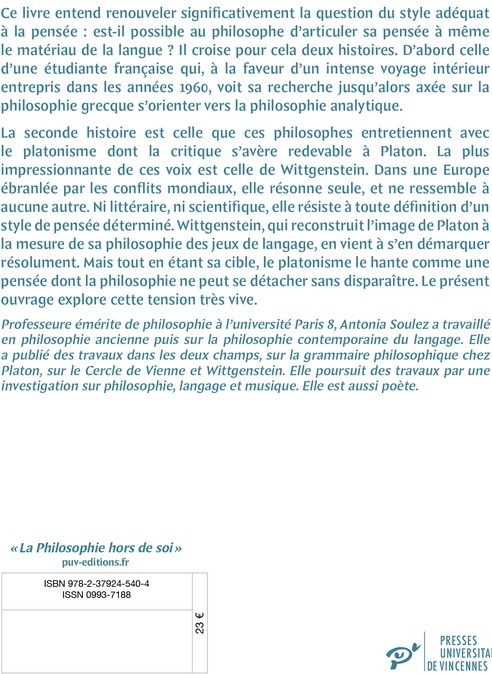 Quatrième de couverture de « Le spectre Platon chez les analytiques »