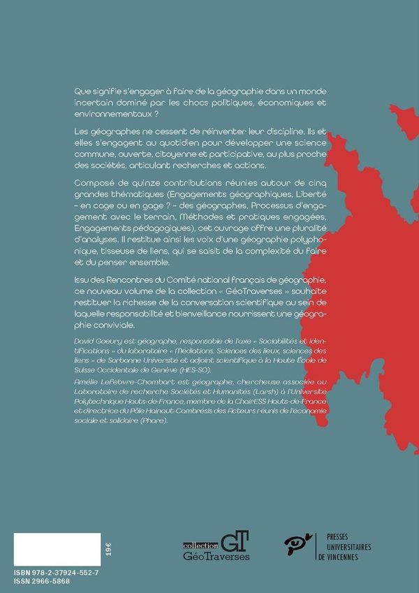 Quatrième de couverture de « Engagements : faire de la géographie au XXIe siècle »