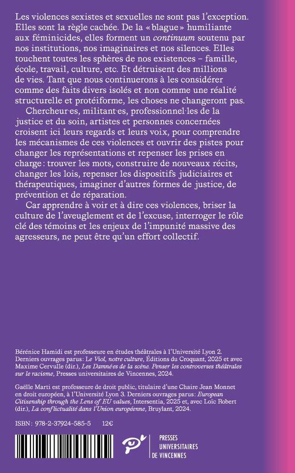 Quatrième de couverture de « Faire face aux violences sexistes et sexuelles : Changer les représentations, repenser les prises en charge »