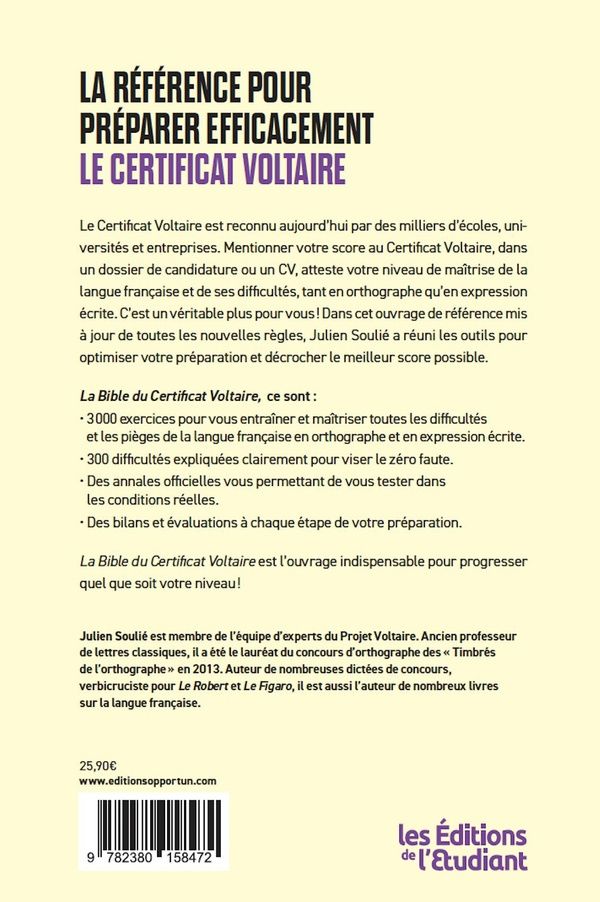 Quatrième de couverture de « La bible du certificat Voltaire »