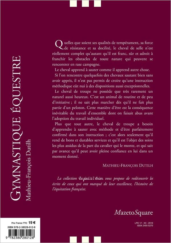 Quatrième de couverture de « GYMNASTIQUE EQUESTRE »