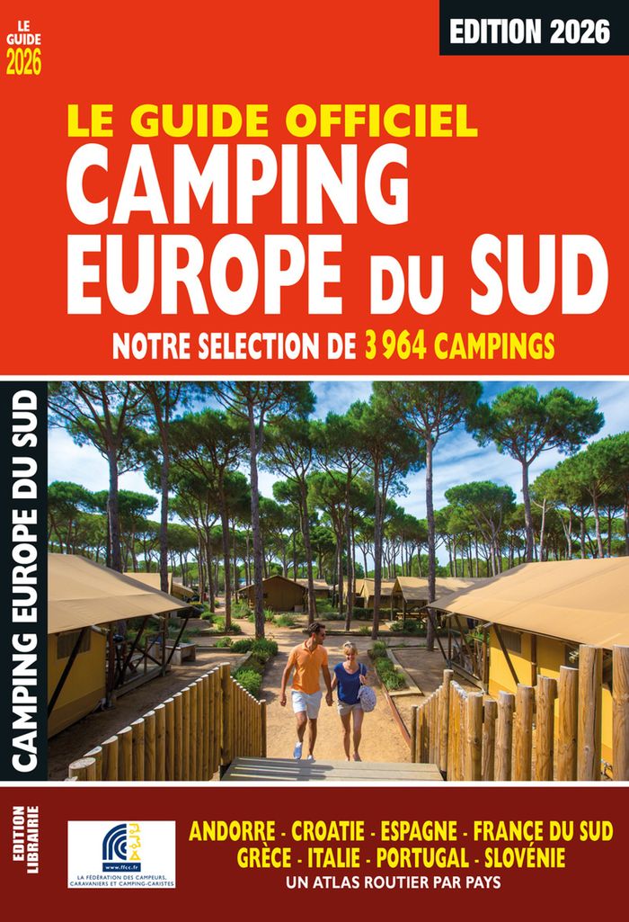 Couverture du livre « Le guide officiel camping Europe du Sud », librairie Les Contes Infusés à Corte