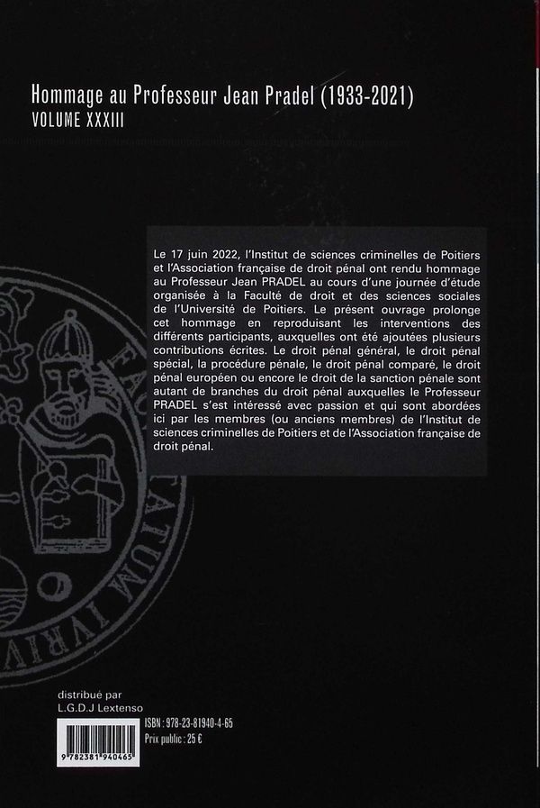 Quatrième de couverture de « HOMMAGE AU PROFESSEUR JEAN PRADEL (1933-2021) - VOL132 »