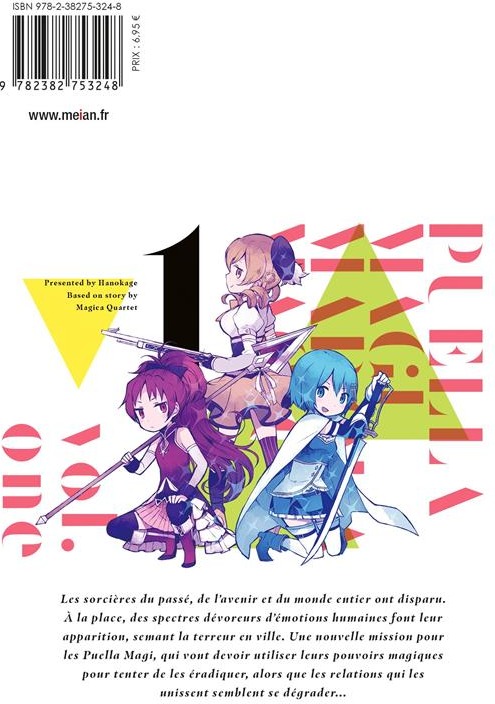 Quatrième de couverture de « PUELLA MAGI MADOKA MAGICA : L'ARC DES SPECTRES - TOME 1 »